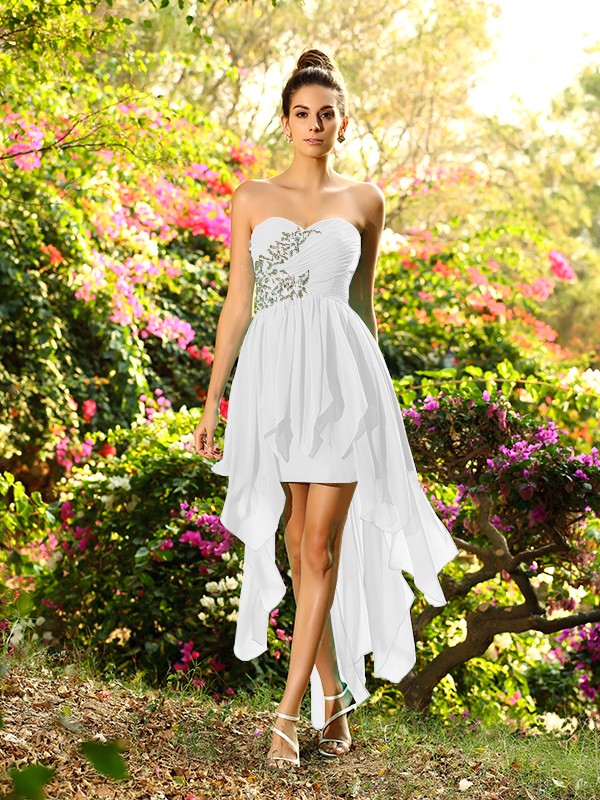 A-Line/Princess Sweetheart Beading Sleeveless High Low Chiffon Bridesmaid Dresses 2668