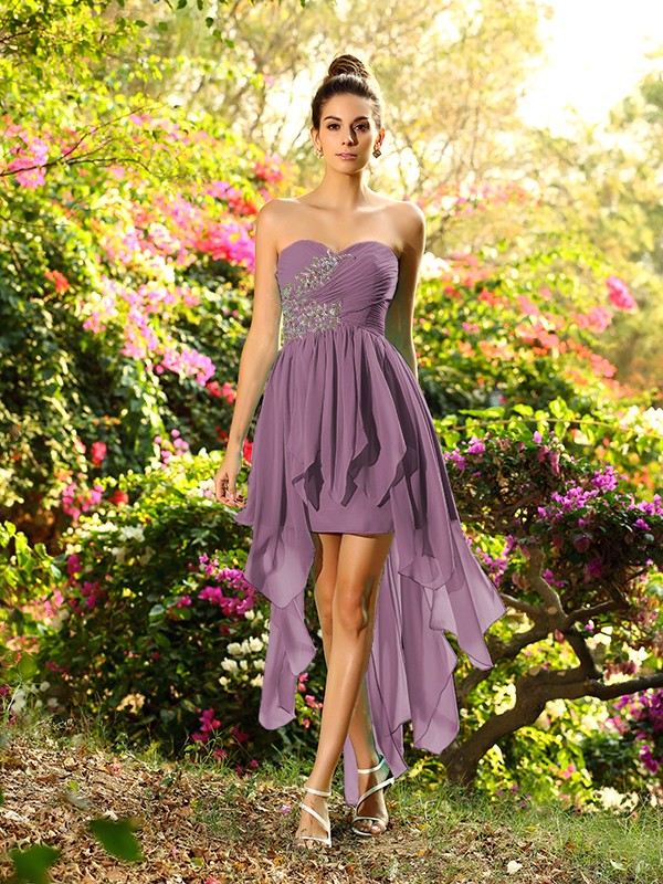 A-Line/Princess Sweetheart Beading Sleeveless High Low Chiffon Bridesmaid Dresses 2668