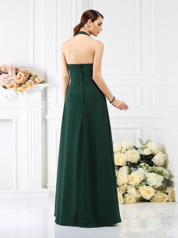 A-Line/Princess Halter Beading Sleeveless Long Chiffon Bridesmaid Dresses 2264