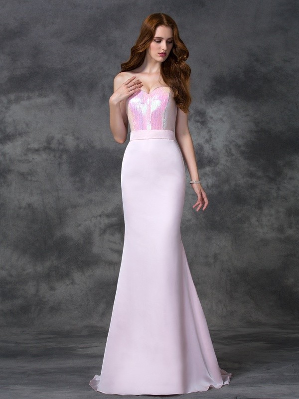 Trumpet/Mermaid Sweetheart Beading Sleeveless Long Satin Chiffon Bridesmaid Dresses 3295