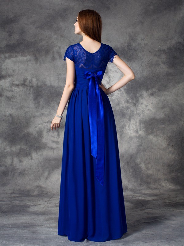 A-line/Princess Bateau Lace Sleeveless Long Chiffon Bridesmaid Dresses 2099