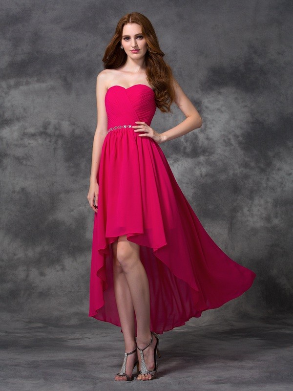 A-line/Princess Sweetheart Beading Sleeveless High Low Chiffon Bridesmaid Dresses 2669