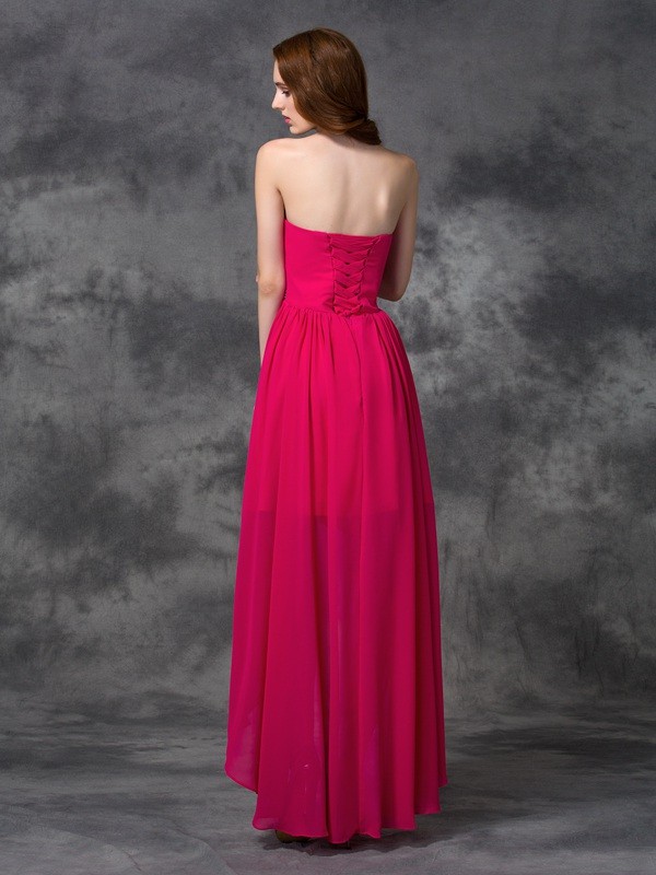 A-line/Princess Sweetheart Beading Sleeveless High Low Chiffon Bridesmaid Dresses 2669