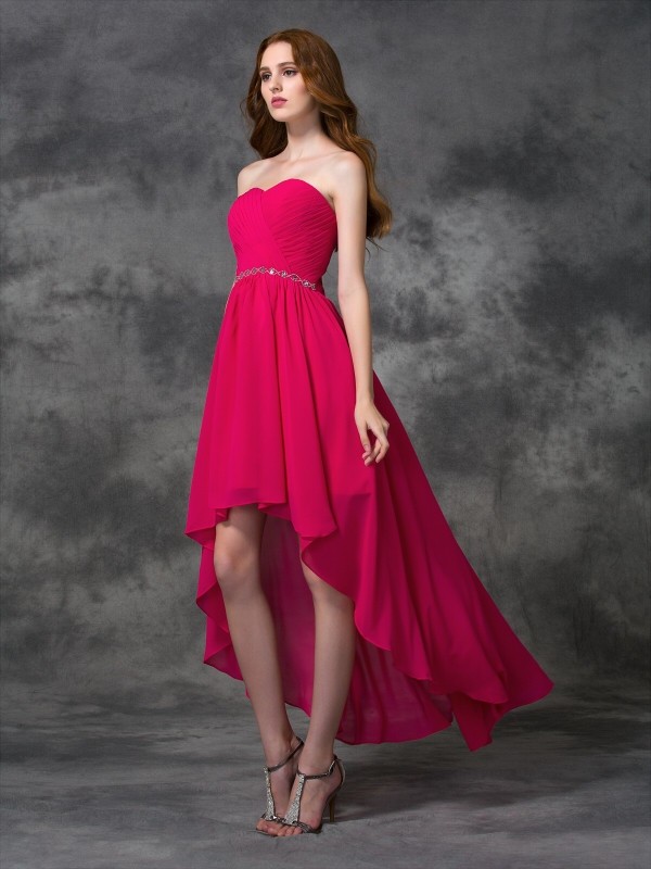 A-line/Princess Sweetheart Beading Sleeveless High Low Chiffon Bridesmaid Dresses 2669