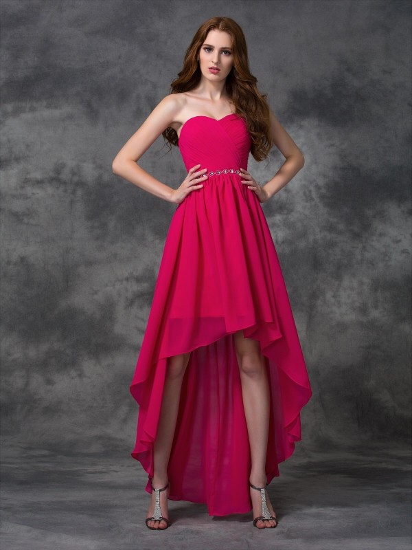 A-line/Princess Sweetheart Beading Sleeveless High Low Chiffon Bridesmaid Dresses 2669