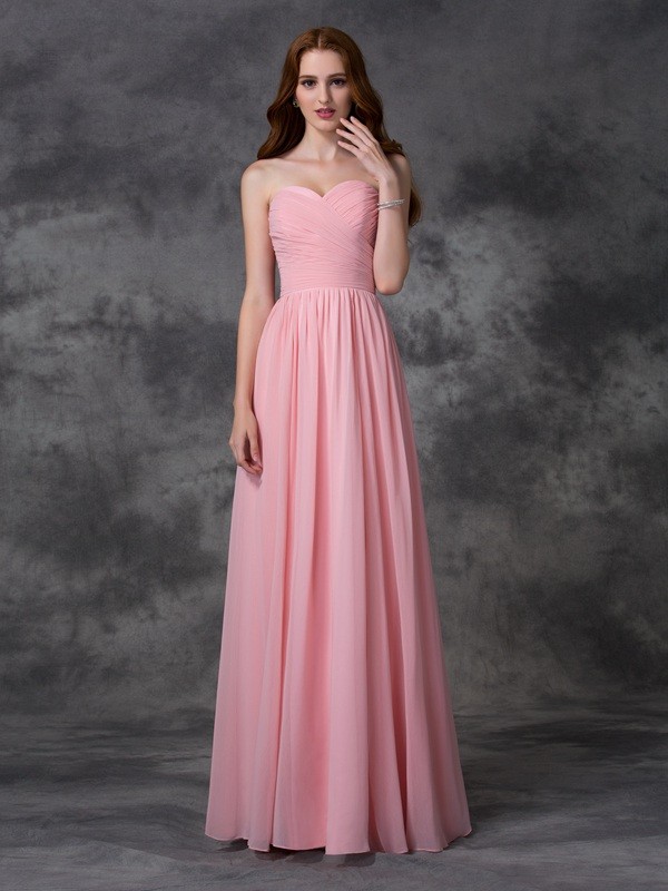 A-line/Princess Sleeveless Sweetheart Ruffles Long Chiffon Bridesmaid Dresses 2530