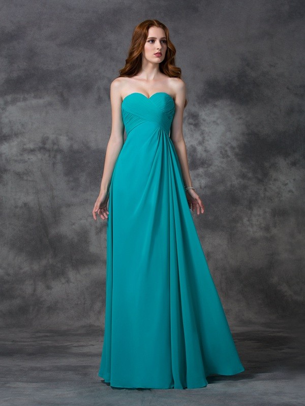 A-line/Princess Sweetheart Sleeveless Long Ruffles Chiffon Bridesmaid Dresses 2742