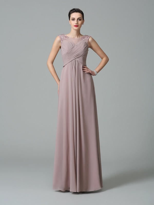 A-Line/Princess Scoop Ruched Sleeveless Long Chiffon Bridesmaid Dresses 2444