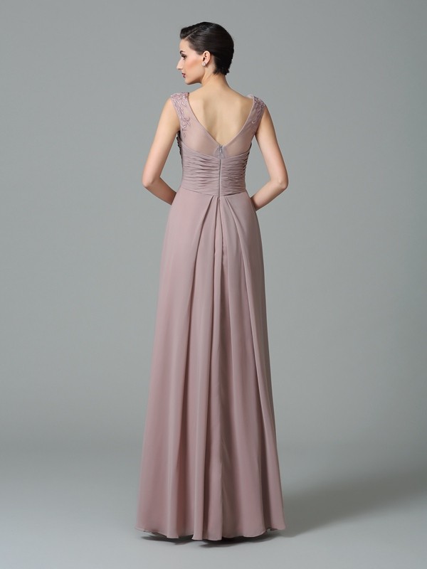 A-Line/Princess Scoop Ruched Sleeveless Long Chiffon Bridesmaid Dresses 2444