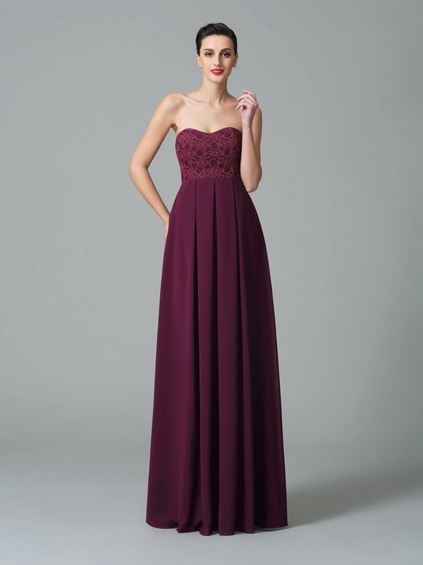 A-Line/Princess Sweetheart Ruffles Sleeveless Long Chiffon Bridesmaid Dresses 2712