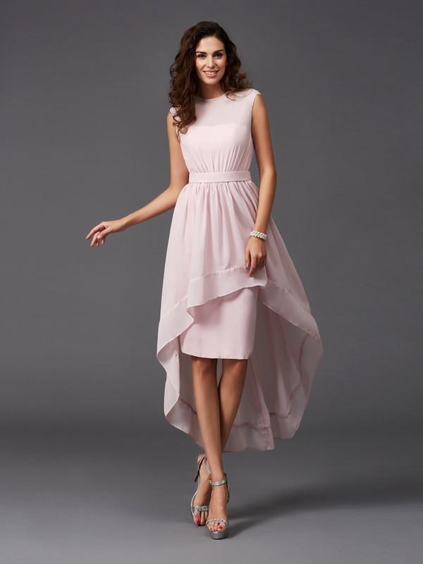 A-Line/Princess Scoop Sash/Ribbon/Belt Sleeveless High Low Chiffon Bridesmaid Dresses 2449