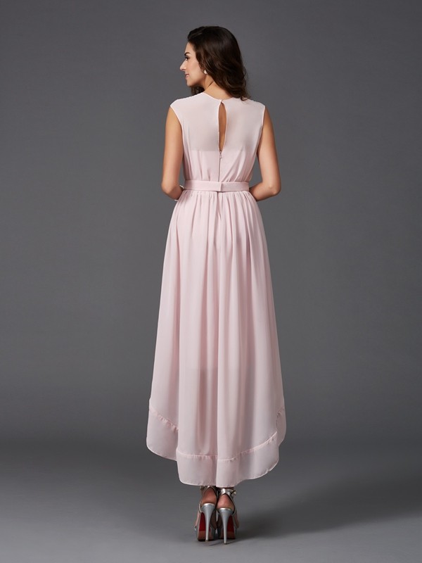 A-Line/Princess Scoop Sash/Ribbon/Belt Sleeveless High Low Chiffon Bridesmaid Dresses 2449