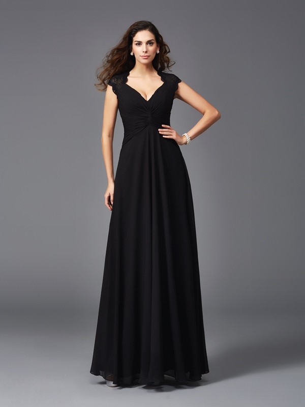 A-Line/Princess V-neck Sleeveless Long Chiffon Bridesmaid dresses 2841