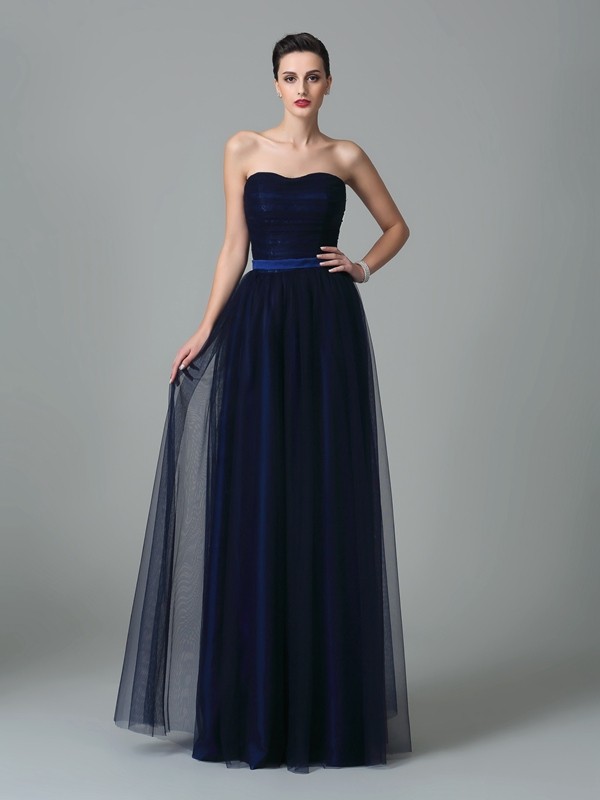 A-Line/Princess Sweetheart Ruffles Sleeveless Long Net Bridesmaid Dresses 2716