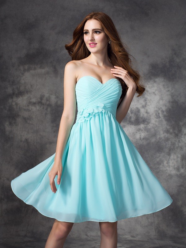 A-line/Princess Sweetheart Ruffles Sleeveless Short Chiffon Bridesmaid Dresses 2718