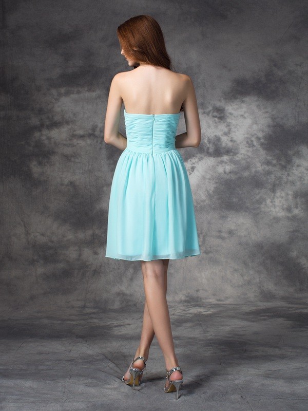 A-line/Princess Sweetheart Ruffles Sleeveless Short Chiffon Bridesmaid Dresses 2718