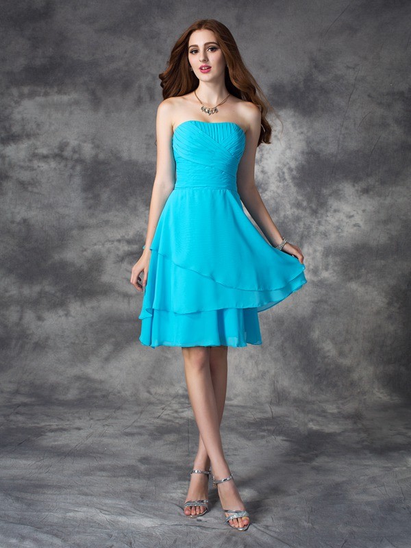 A-line/Princess Strapless Ruffles Sleeveless Short Chiffon Bridesmaid Dresses 2585