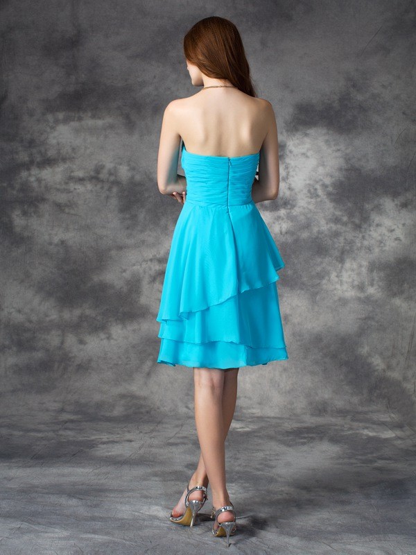 A-line/Princess Strapless Ruffles Sleeveless Short Chiffon Bridesmaid Dresses 2585