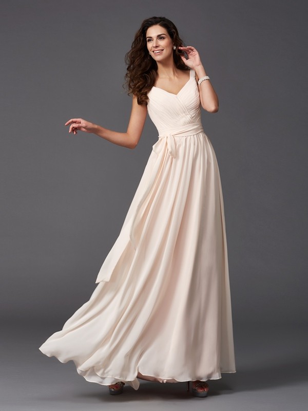 A-Line/Princess Straps Sash/Ribbon/Belt Sleeveless Long Chiffon Bridesmaid Dresses 2643