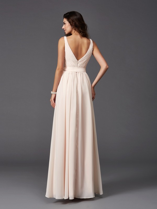 A-Line/Princess Straps Sash/Ribbon/Belt Sleeveless Long Chiffon Bridesmaid Dresses 2643