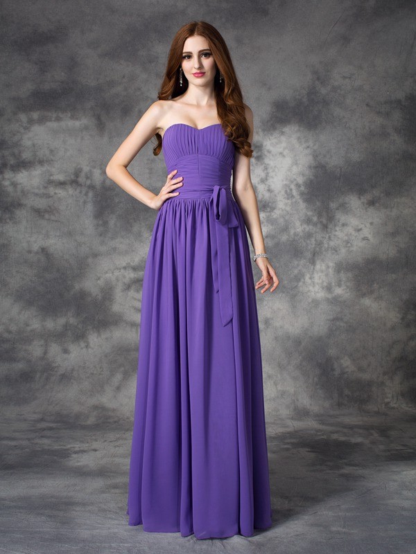 A-line/Princess Sweetheart Ruffles Sleeveless Long Chiffon Bridesmaid Dresses 2713