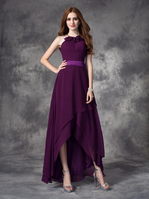 A-line/Princess Halter Ruffles Sleeveless High Low Chiffon Bridesmaid Dresses 2278