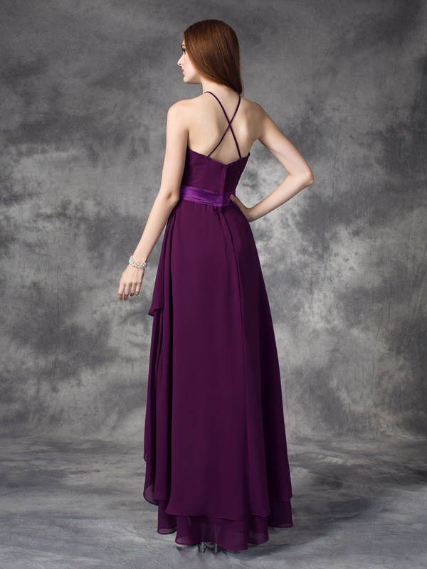 A-line/Princess Halter Ruffles Sleeveless High Low Chiffon Bridesmaid Dresses 2278