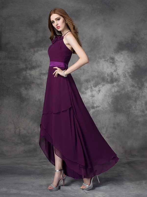 A-line/Princess Halter Ruffles Sleeveless High Low Chiffon Bridesmaid Dresses 2278