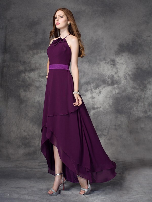 A-line/Princess Halter Ruffles Sleeveless High Low Chiffon Bridesmaid Dresses 2278