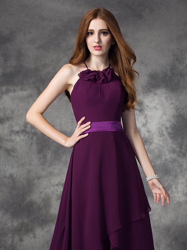 A-line/Princess Halter Ruffles Sleeveless High Low Chiffon Bridesmaid Dresses 2278