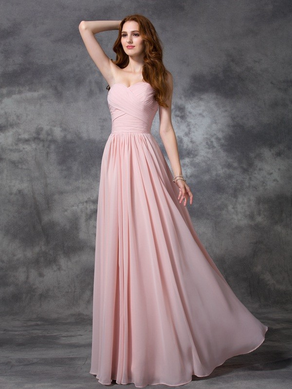 A-line/Princess Sweetheart Sleeveless Ruched Long Chiffon Bridesmaid Dresses 2749