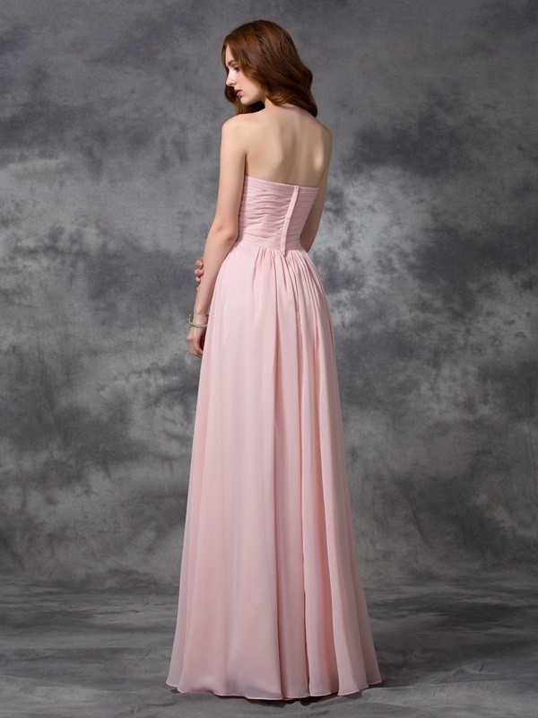 A-line/Princess Sweetheart Sleeveless Ruched Long Chiffon Bridesmaid Dresses 2749