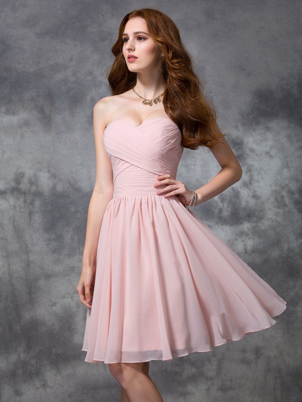 A-line/Princess Sweetheart Sleeveless Ruched Short Chiffon Bridesmaid Dresses 2750