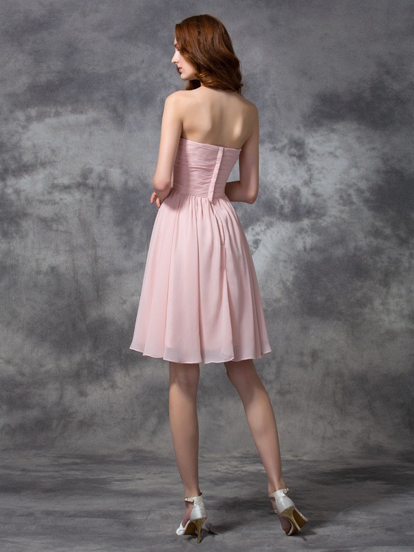 A-line/Princess Sweetheart Sleeveless Ruched Short Chiffon Bridesmaid Dresses 2750