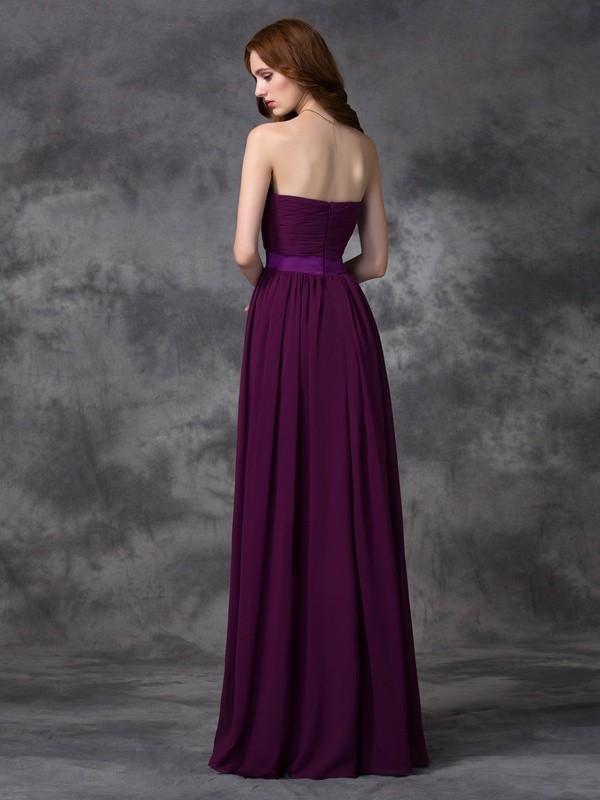 A-line/Princess Sweetheart Ruched Sleeveless Long Chiffon Bridesmaid Dresses 2707