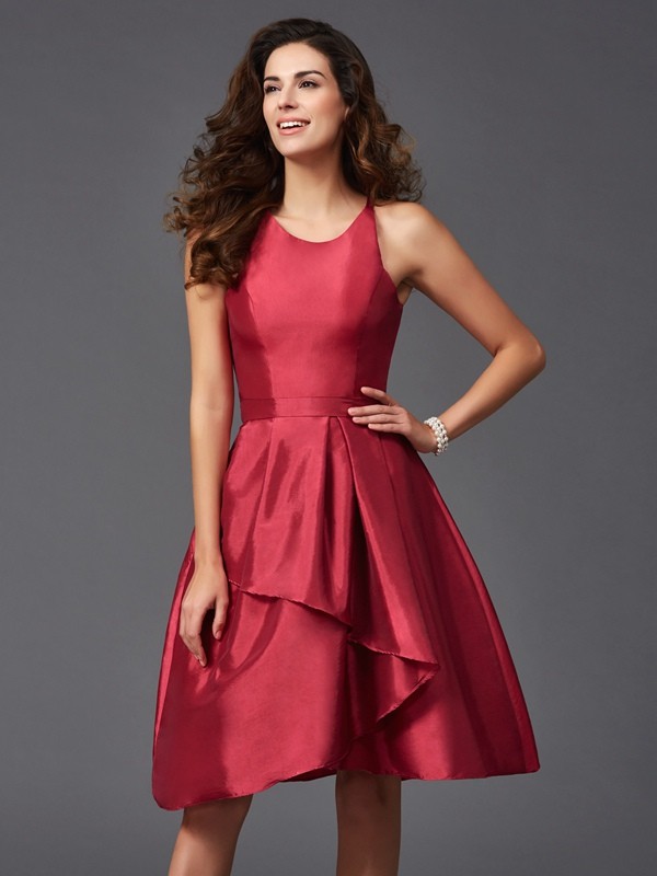 A-Line/Princess Scoop Ruffles Sleeveless Short Satin Bridesmaid Dresses 2447