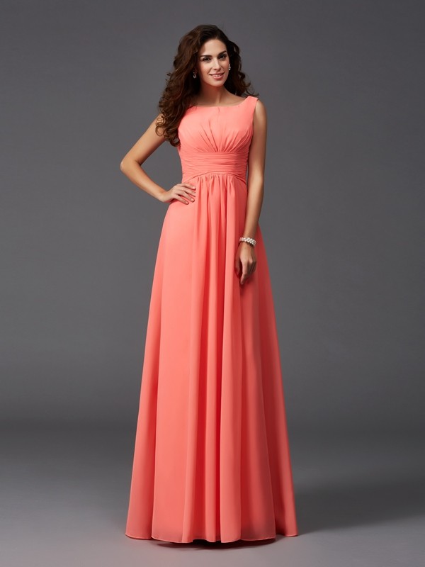 A-Line/Princess Scoop Ruffles Sleeveless Long Chiffon Bridesmaid Dresses 2445