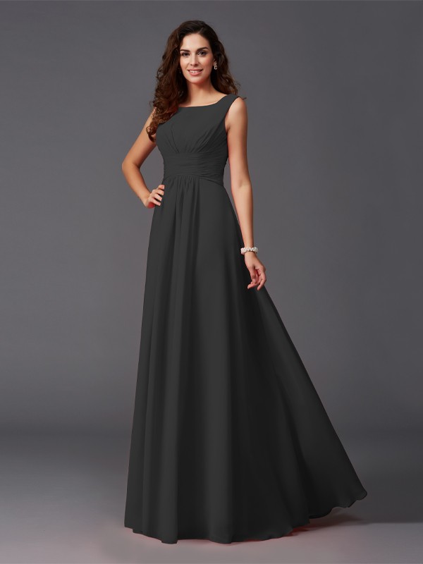 A-Line/Princess Scoop Ruffles Sleeveless Long Chiffon Bridesmaid Dresses 2445