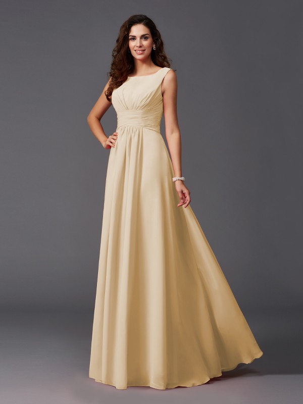 A-Line/Princess Scoop Ruffles Sleeveless Long Chiffon Bridesmaid Dresses 2445