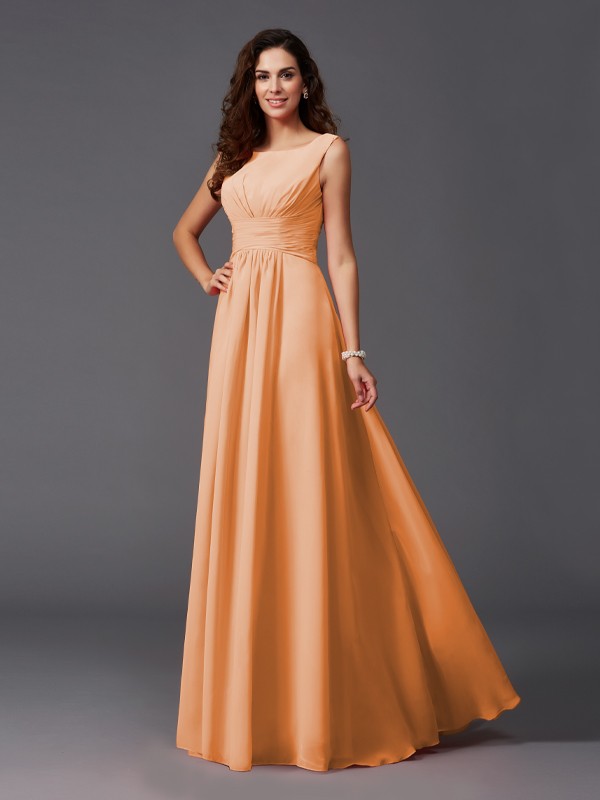 A-Line/Princess Scoop Ruffles Sleeveless Long Chiffon Bridesmaid Dresses 2445