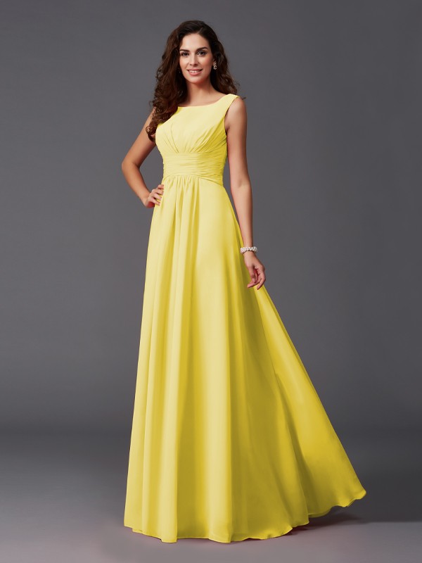 A-Line/Princess Scoop Ruffles Sleeveless Long Chiffon Bridesmaid Dresses 2445