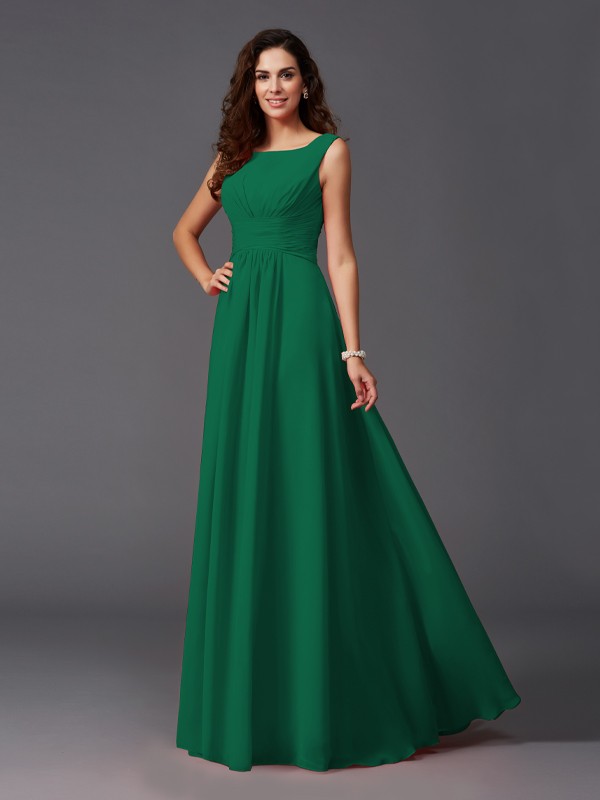 A-Line/Princess Scoop Ruffles Sleeveless Long Chiffon Bridesmaid Dresses 2445