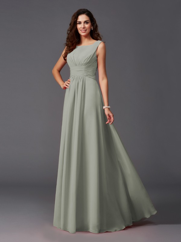 A-Line/Princess Scoop Ruffles Sleeveless Long Chiffon Bridesmaid Dresses 2445