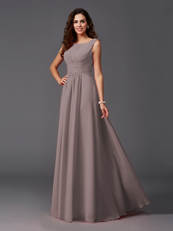 A-Line/Princess Scoop Ruffles Sleeveless Long Chiffon Bridesmaid Dresses 2445