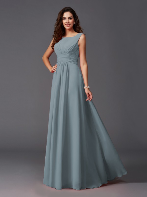 A-Line/Princess Scoop Ruffles Sleeveless Long Chiffon Bridesmaid Dresses 2445