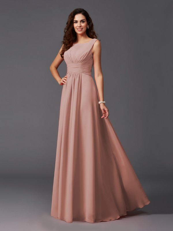 A-Line/Princess Scoop Ruffles Sleeveless Long Chiffon Bridesmaid Dresses 2445