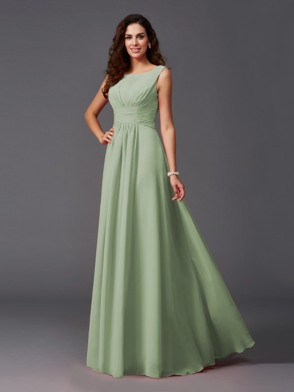 A-Line/Princess Scoop Ruffles Sleeveless Long Chiffon Bridesmaid Dresses 2445