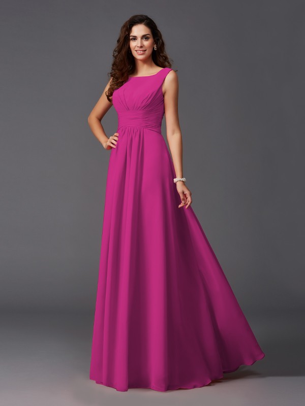 A-Line/Princess Scoop Ruffles Sleeveless Long Chiffon Bridesmaid Dresses 2445