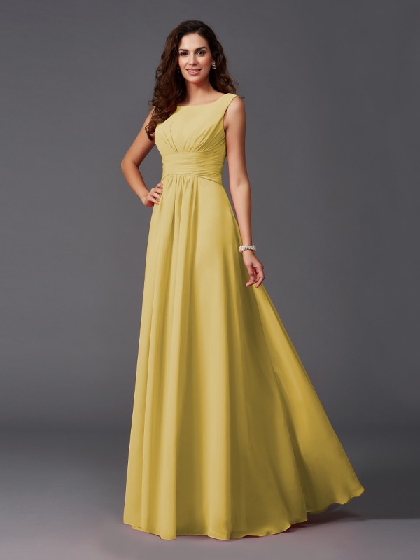 A-Line/Princess Scoop Ruffles Sleeveless Long Chiffon Bridesmaid Dresses 2445