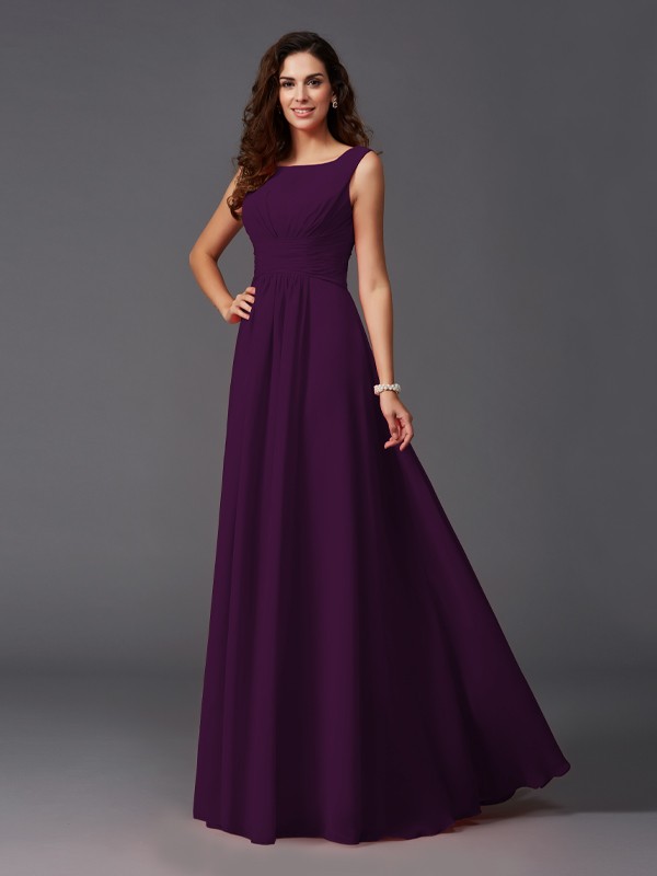 A-Line/Princess Scoop Ruffles Sleeveless Long Chiffon Bridesmaid Dresses 2445